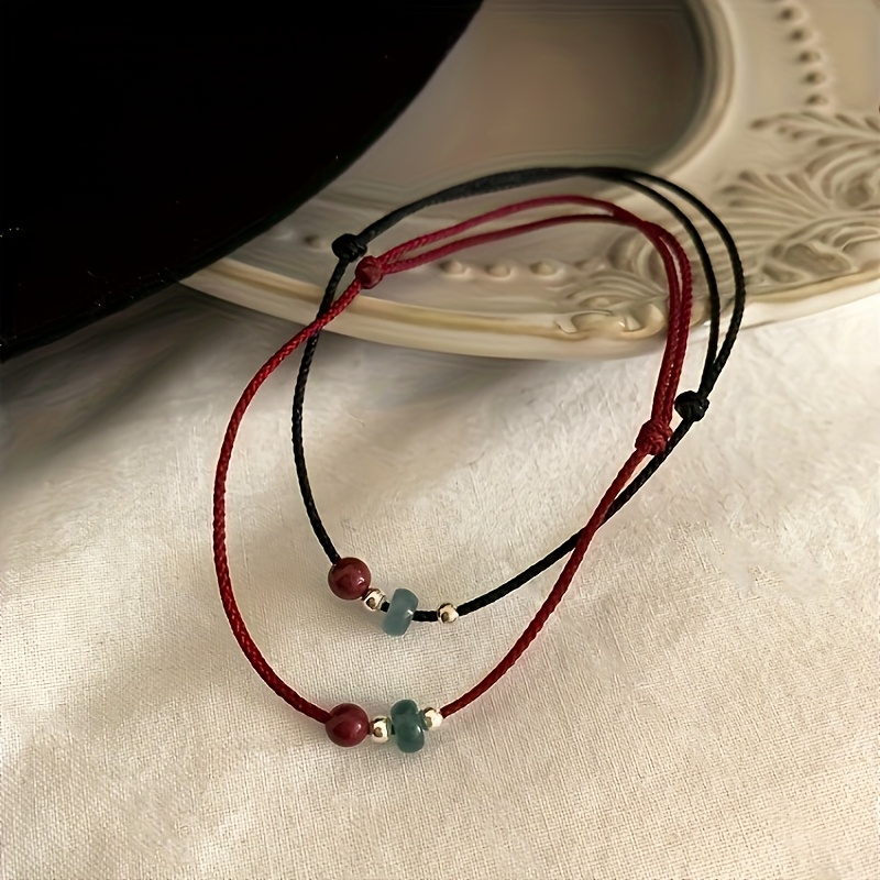 Cinnabar Stone Beaded Bracelet for Couples Vintage Boho Style